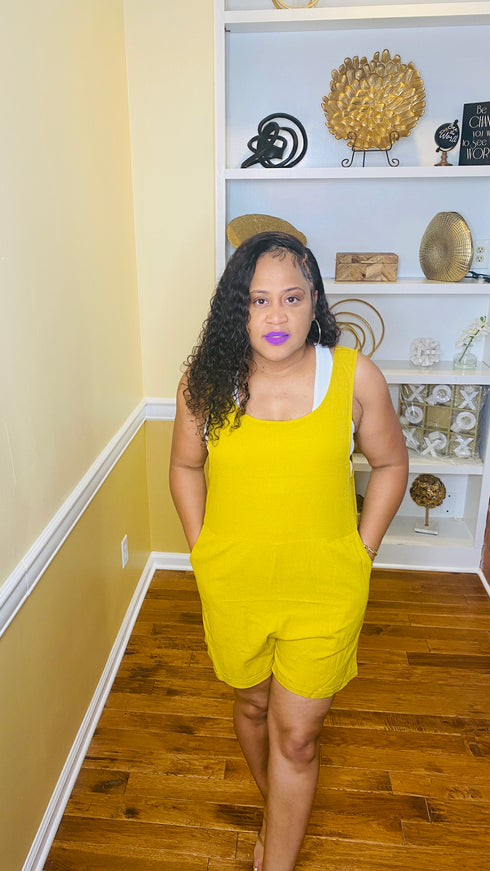 Golden Girl- linen romper (golden wasabi)
